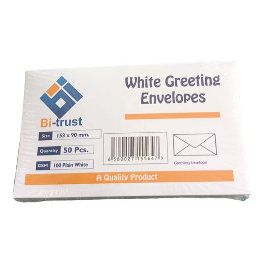 Bi Trust Plain White Envelopes 153*90 mm 50 pc Pack || اظرف سادة لون ابيض مقاس 153*90 مم باكيت ٥٠ حبة