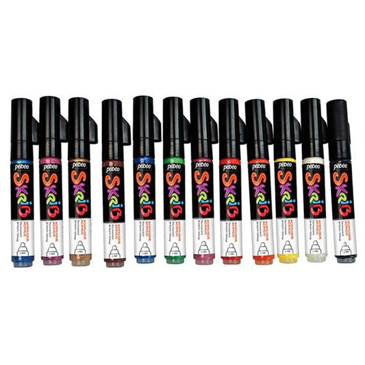 Pebeo Skrib Acrylic Marker Set 12 Colors || مجموعة ماركر بيبيو اكريليك لماع سكريب طقم 12 الوان رئيسية