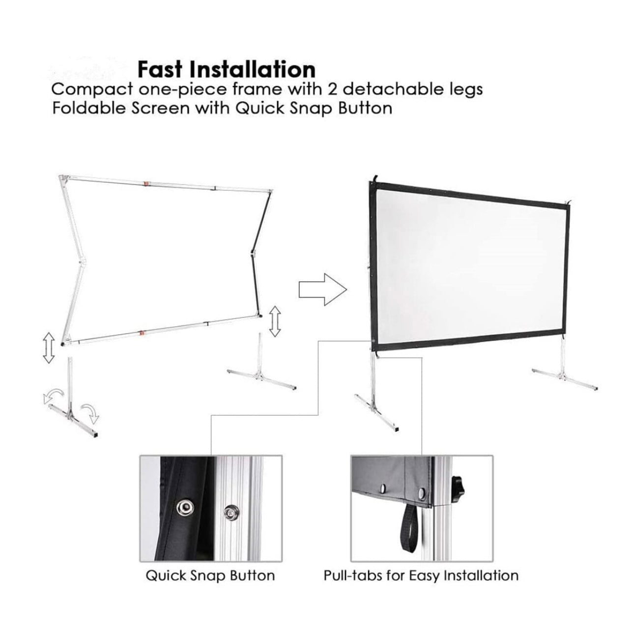 SMQ Fast Folding Projector Screen 4k Ultra HD with bag and tools (100 inch) || اس ام كيو شاشة عرض سنمائي4k Ultra HD مع حقيبة و مثبتات أرضية (100 بوصة)
