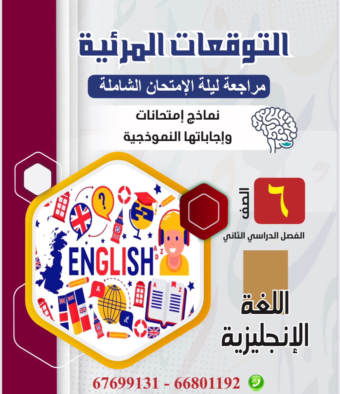 مذكرة التوقعات المرئية لمراجعة ليلة الامتحان الصف السادس الفصل الدراسي الثاني انجليزي