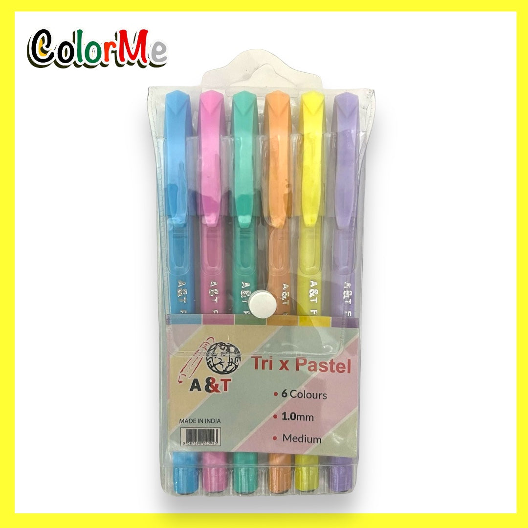 A&T Color Me  Tri X Pastel Pens 6 Colors || اقلام حبر باستيل كولور مي ٦ لون