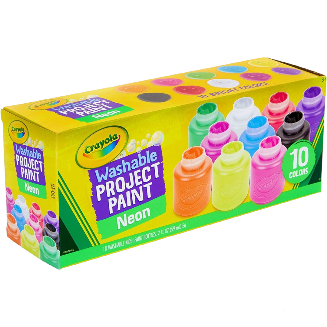 Crayola Washable Project Paint 10 Color Neon Colors || الوان كرايولا 10 لون قابله للغسل الوان نيون