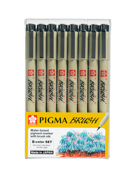 ‏Sakura Pigma Brush Pen 8 Color Set || مجموعة اقلام ساكورا ٨ لون راس فرشة