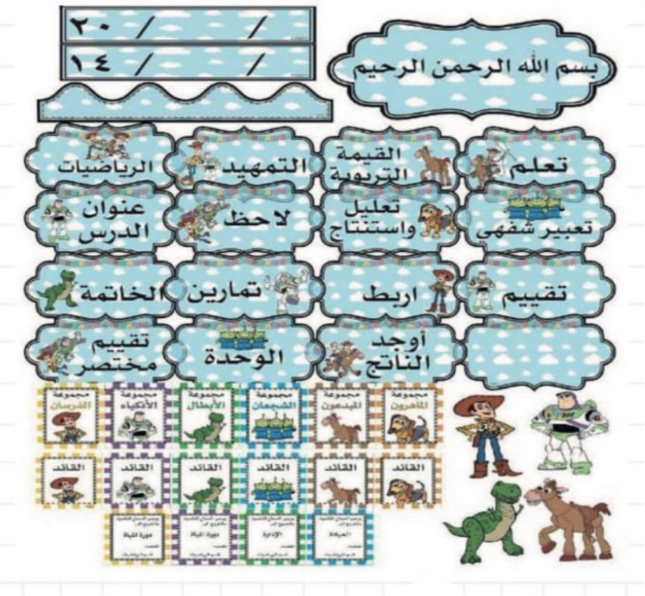 محتوى حقيبة السبورة لمادة الرياضيات اولاد توي ستوري