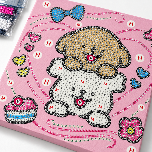 Diamond Art Canvas Kit — Puppy Friends — 25x25 cm || مجموعة تزين كانفاس بالكريستال - أصدقاء الجراء - 25 × 25 سم