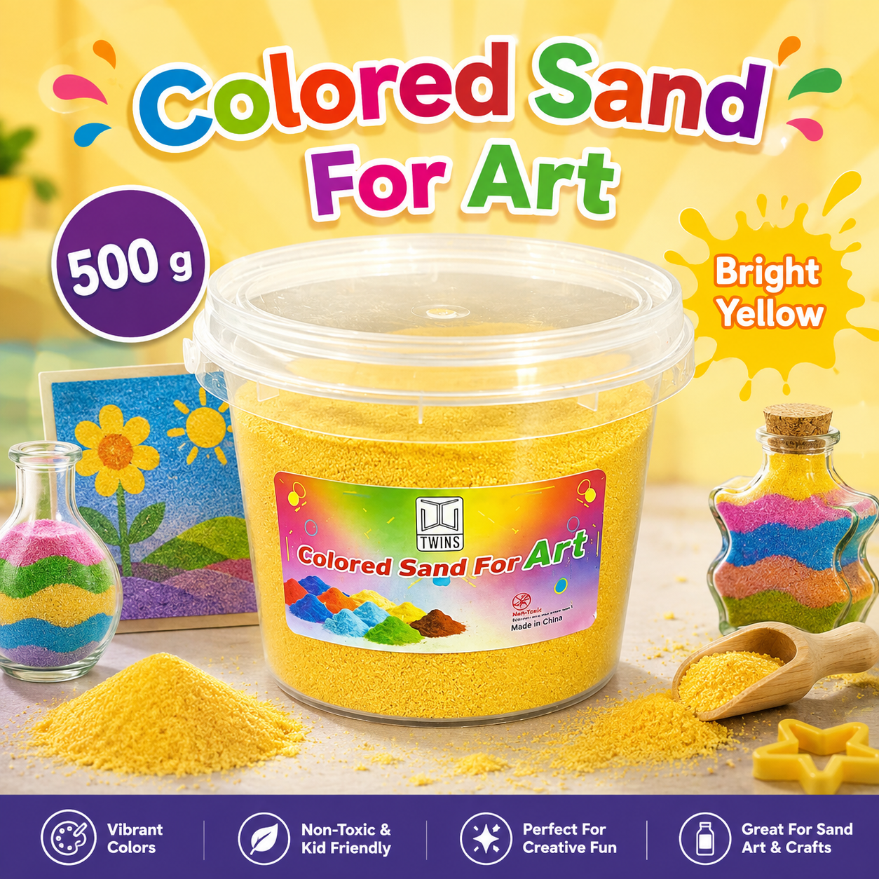 Twins Colored Sand 500g Yellow  || رمل ملون توينز 500 جرام اصفر
