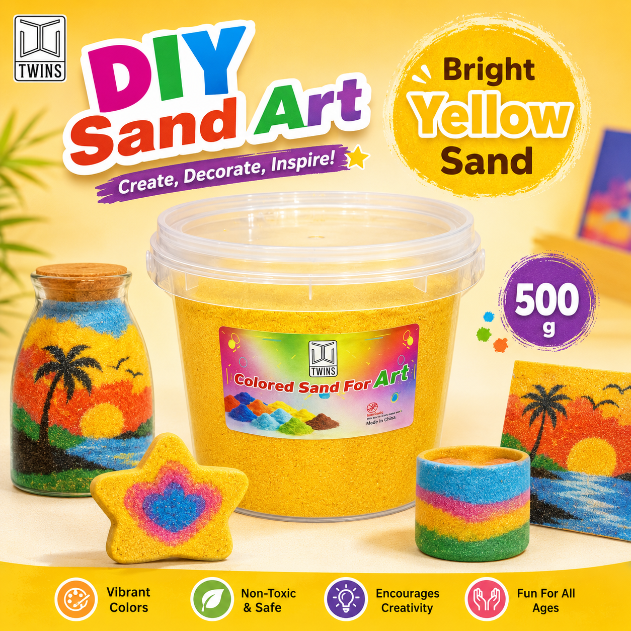 Twins Colored Sand 500g Yellow  || رمل ملون توينز 500 جرام اصفر
