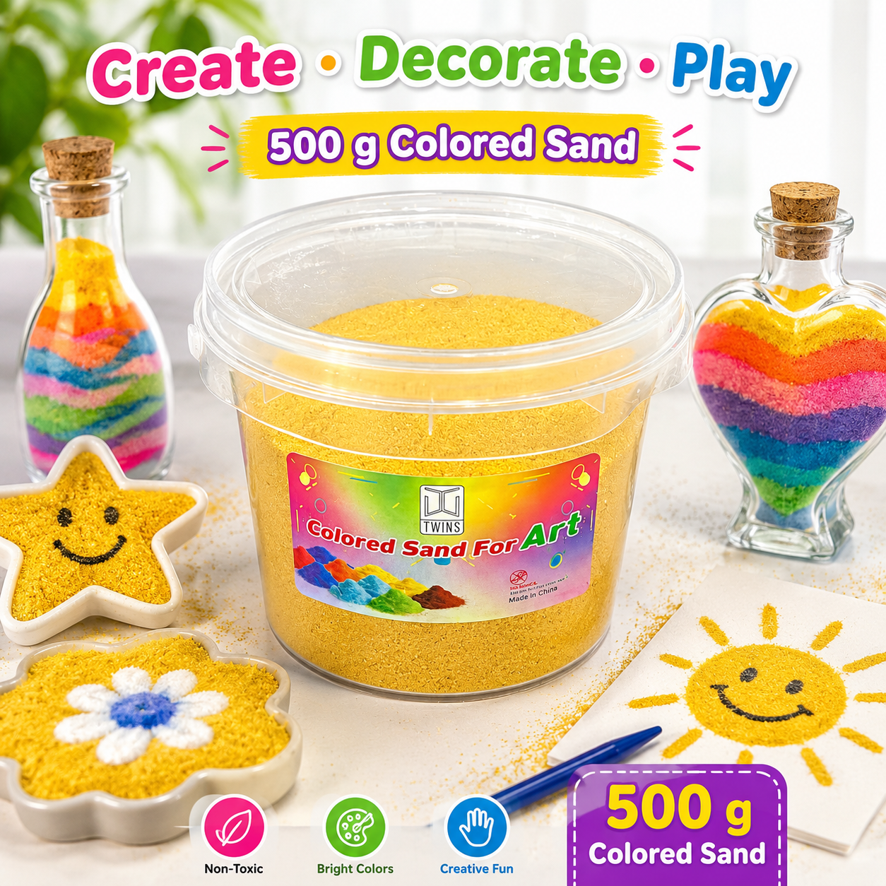 Twins Colored Sand 500g Yellow  || رمل ملون توينز 500 جرام اصفر