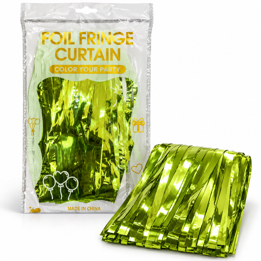 Lime Metallic Foil Fringe Curtain || ستارة حفلات بشرائط لامعة معدنية ليموني