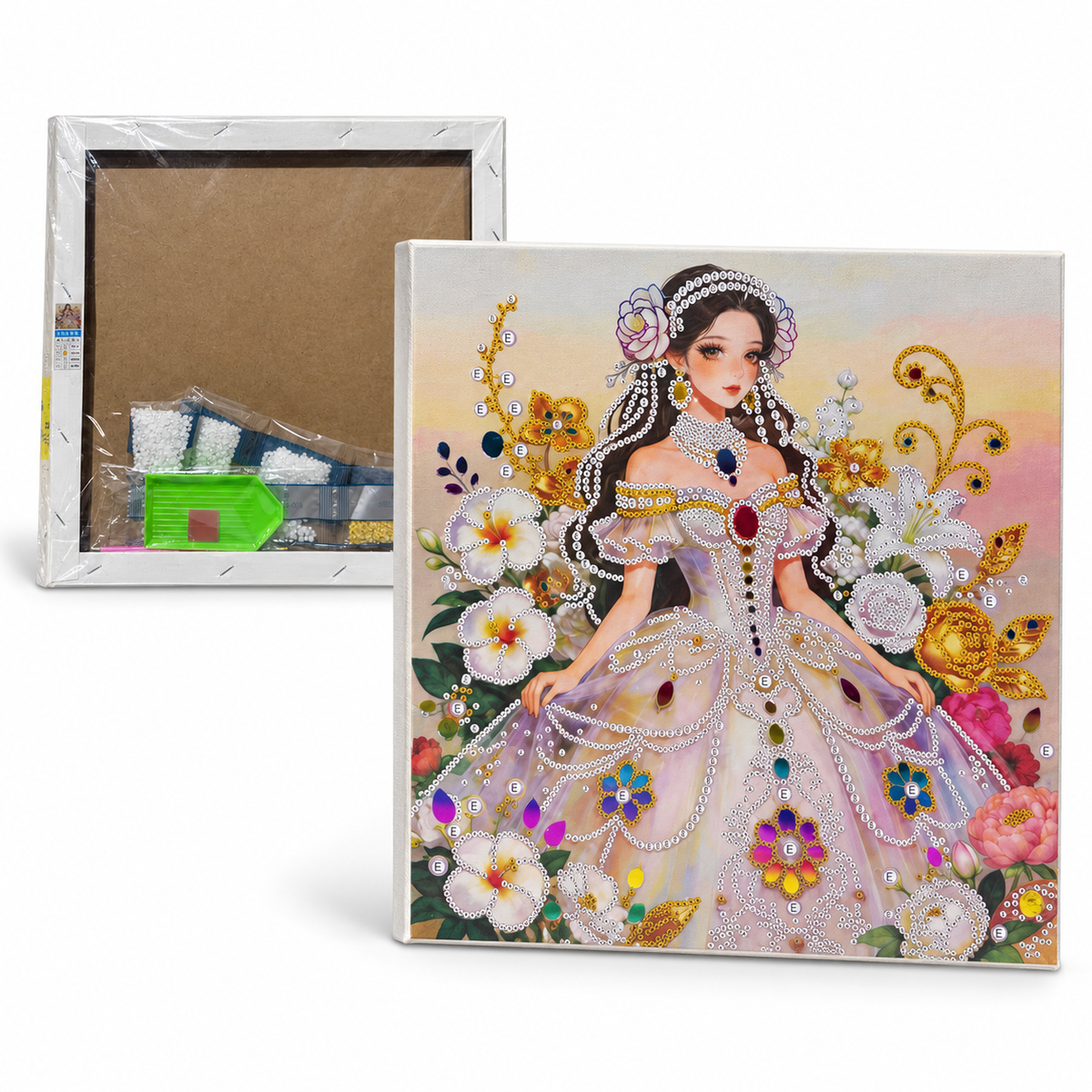 DIY Rhinestone Canvas Activity 30 x 30 cm - Princess with Flowers || نشاط تزيين كانفاس بالأحجار اللامعة 30 × 30 سم - أميرة مع زهور