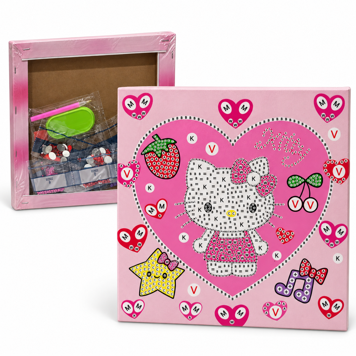 Diamond Art Canvas Kit — Hello Kitty Strawberry — 25x25 cm || مجموعة تزيين كانفاس بالأحجار اللامعة - هالو كيتي مع فراولة - 25 × 25 سم
