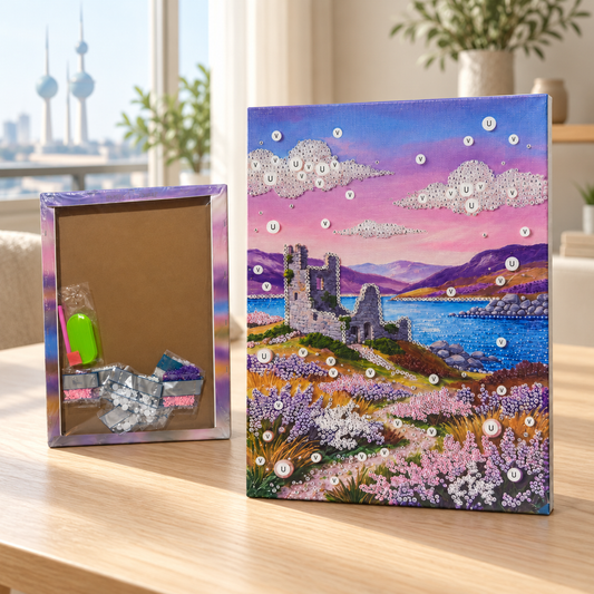 DIY Rhinestone Canvas Activity 30 x 40 cm - Lakeside Ruins || نشاط تزيين كانفاس بالأحجار اللامعة 30 × 40 سم - أطلال بجوار البحيرة