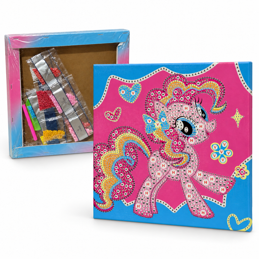 Diamond Art Canvas Kit — Pink Pony — 25x25 cm || مجموعة تزيين كانفاس بالأحجار اللامعة - مهر وردي - 25 × 25 سم