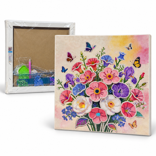 DIY Rhinestone Canvas Activity 30 x 30 cm - Flower Bouquet || نشاط تزيين كانفاس بالأحجار اللامعة 30 × 30 سم - باقة زهور