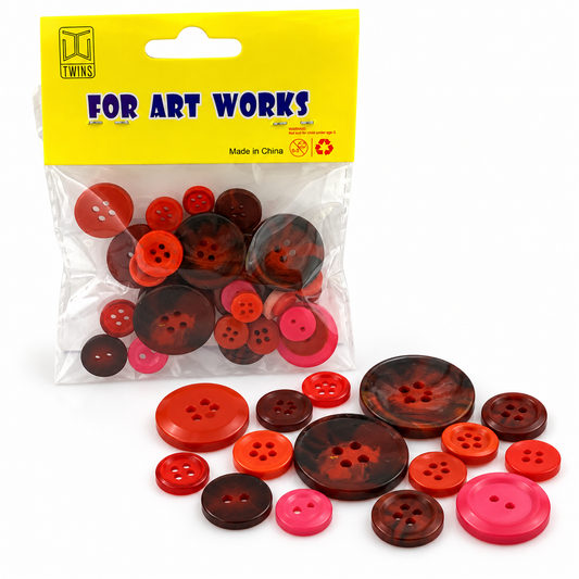 TWINS DIY Craft Buttons – Red Mix – Large & Small || أزرار توينز للأشغال اليدوية – درجات الأحمر بأحجام كبيرة وصغيرة