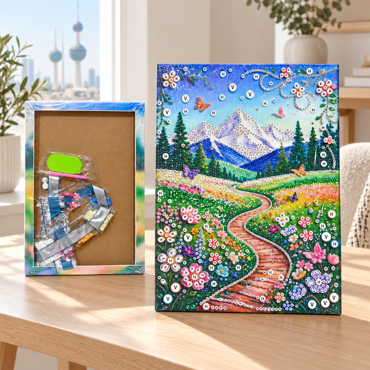 DIY Rhinestone Canvas Activity 30 x 40 cm - Mountain Garden Path || نشاط تزيين كانفاس بالأحجار اللامعة 30 × 40 سم - ممر حديقة جبلية