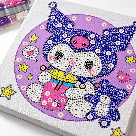 Diamond Art Canvas Kit — Kuromi — 25x25 cm || مجموعة تزين كانفاس بالكريستال - كورومي - 25 × 25 سم