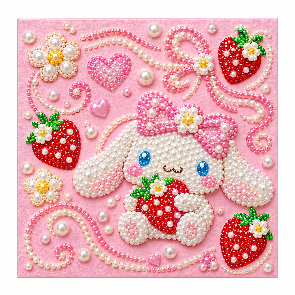 DIY Rhinestone Canvas Activity 25 x 25 cm - Cinnamoroll || نشاط تزيين كانفاس بالأحجار اللامعة 25 × 25 سم - سينامورول - Completed design example