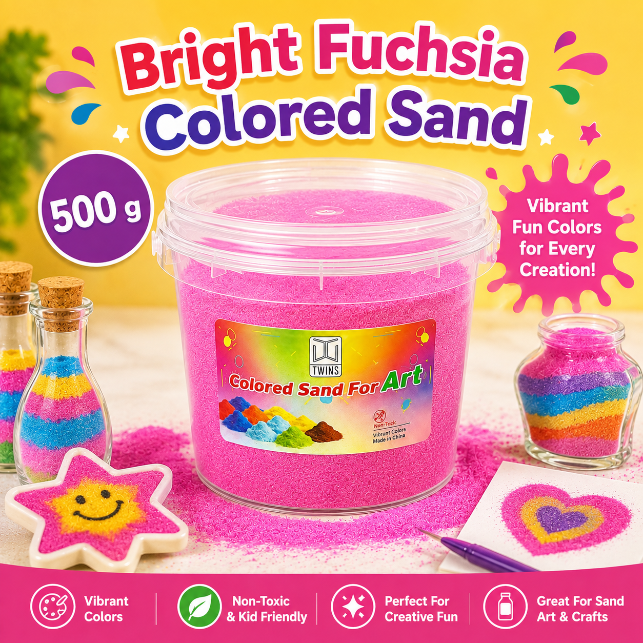 Twins Colored Sand 500g Fuchsia || رمل ملون توينز 500 جرام فوشي