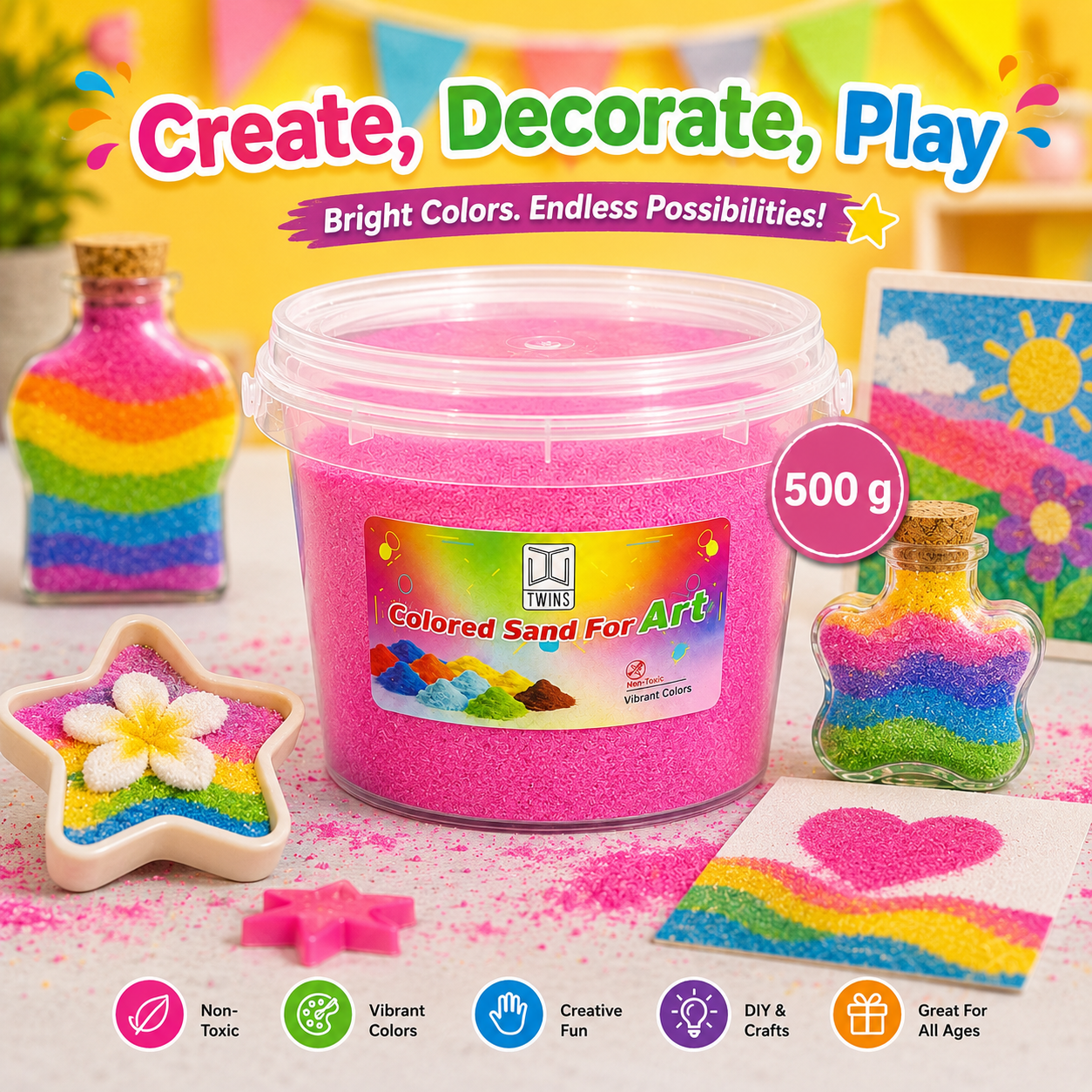 Twins Colored Sand 500g Fuchsia || رمل ملون توينز 500 جرام فوشي