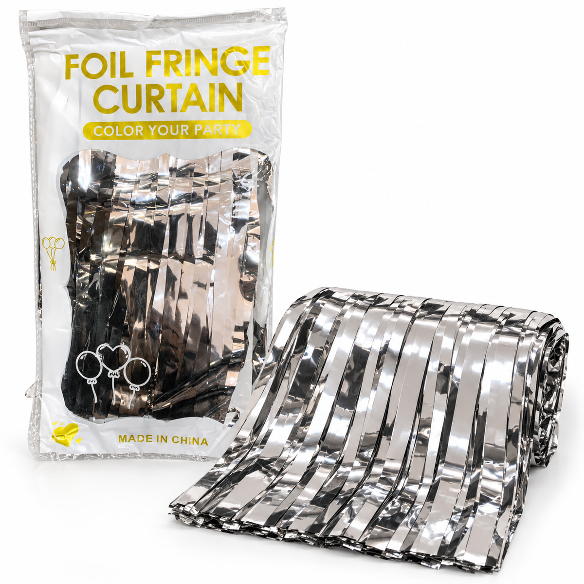 Silver Metallic Foil Fringe Curtain || ستارة حفلات بشرائط لامعة معدنية فضية