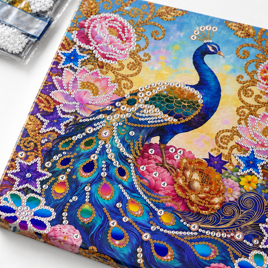 DIY Rhinestone Canvas Activity 30 x 30 cm - Peacock || تزيين كانفاس بالكريستال 30 × 30 سم - طاووس