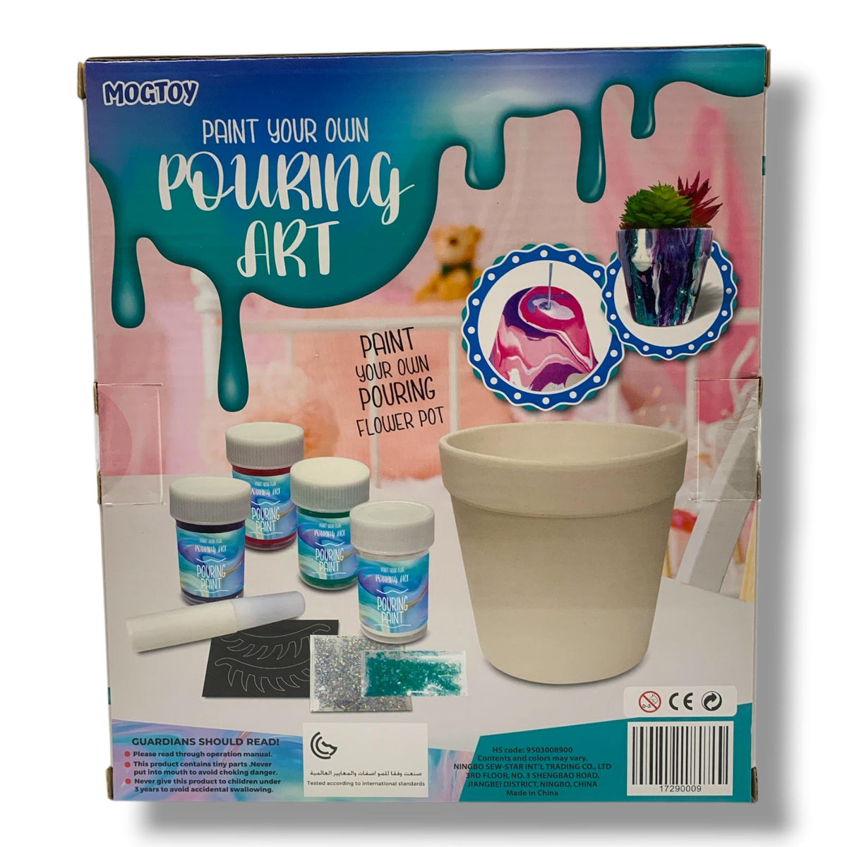 Mogtoy Color Box DIY Paint Your Own Pouring Art-Garden Kit || مجموعة موج توي لتزيين أصيص زرع بألوان السكب