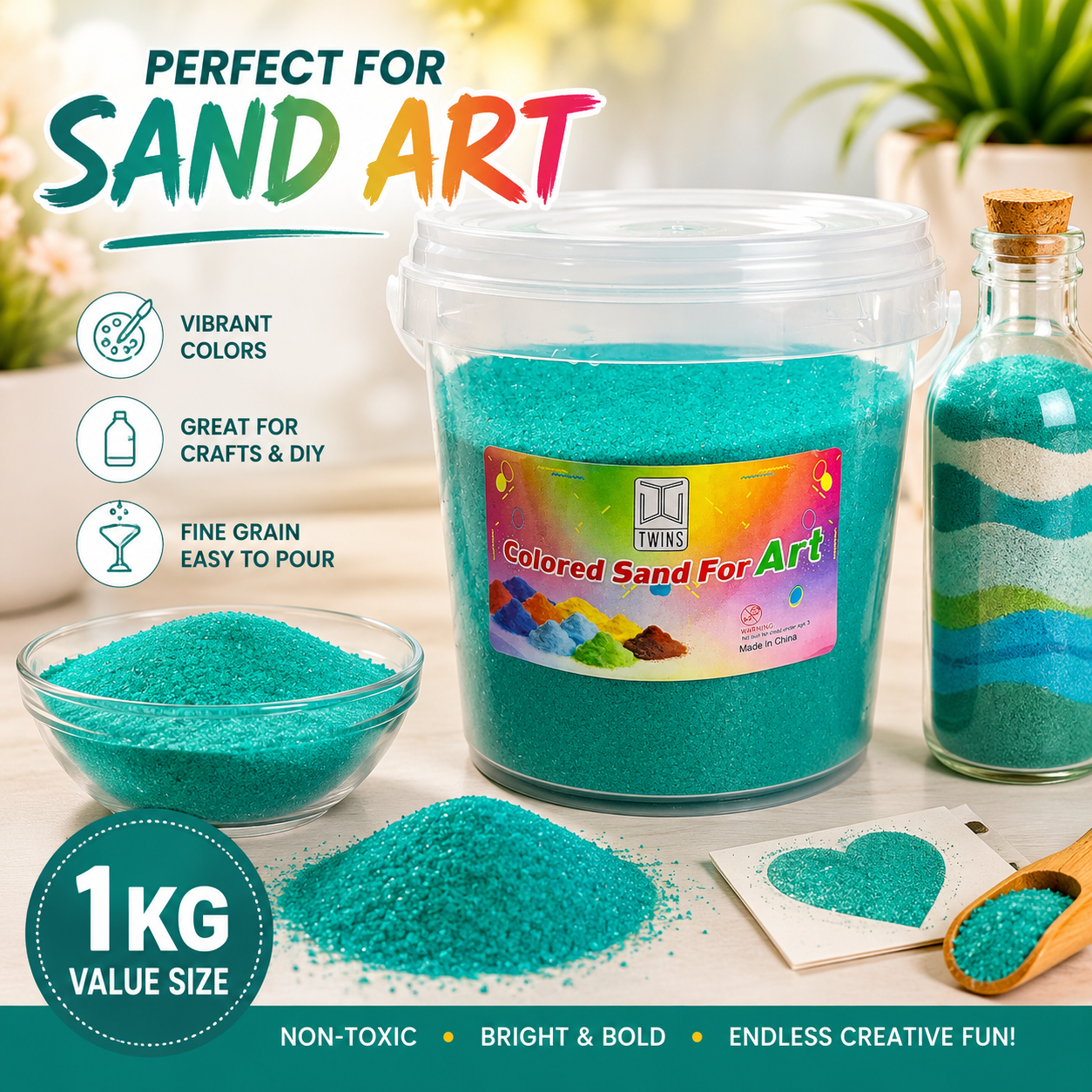 Twins Colored Sand 1 Kilo Green || رمل ملون توينز 1 كيلو اخضر