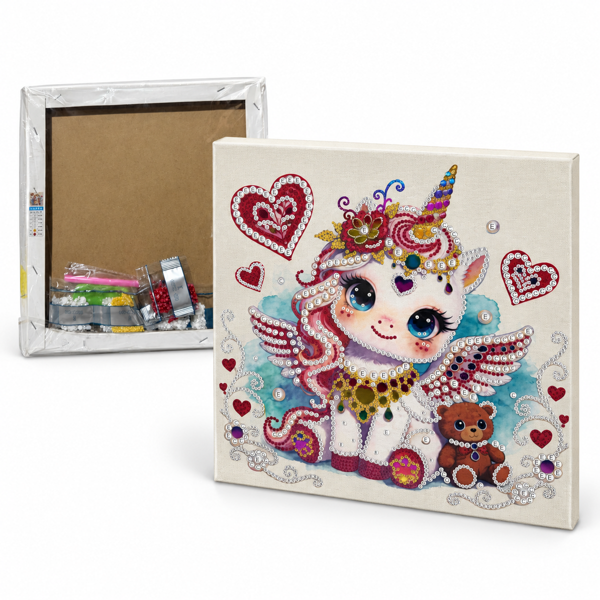 DIY Rhinestone Canvas Activity 30 x 30 cm - Unicorn with Hearts || نشاط تزيين كانفاس بالأحجار اللامعة 30 × 30 سم - يونيكورن مع قلوب