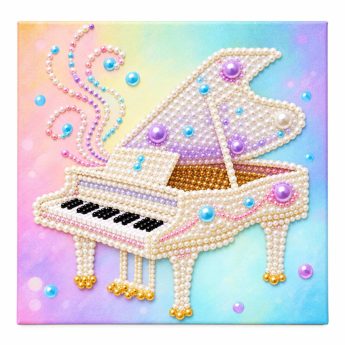 DIY Rhinestone Canvas Activity 25 x 25 cm - Grand Piano || نشاط تزيين كانفاس بالأحجار اللامعة 25 × 25 سم - بيانو كبير - Completed design example