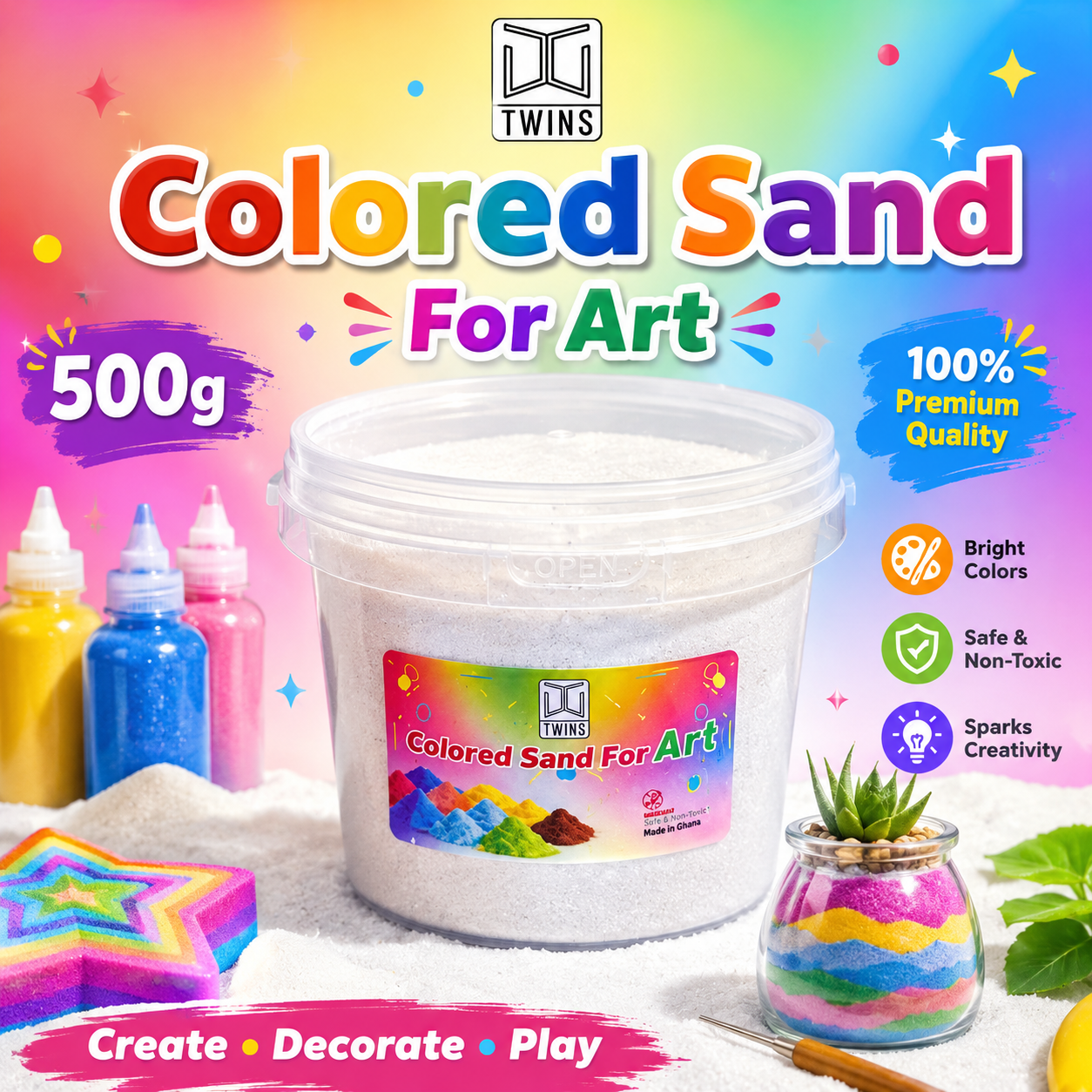 Twins Colored Sand 500g White || رمل ملون توينز 500 جرام ابيض