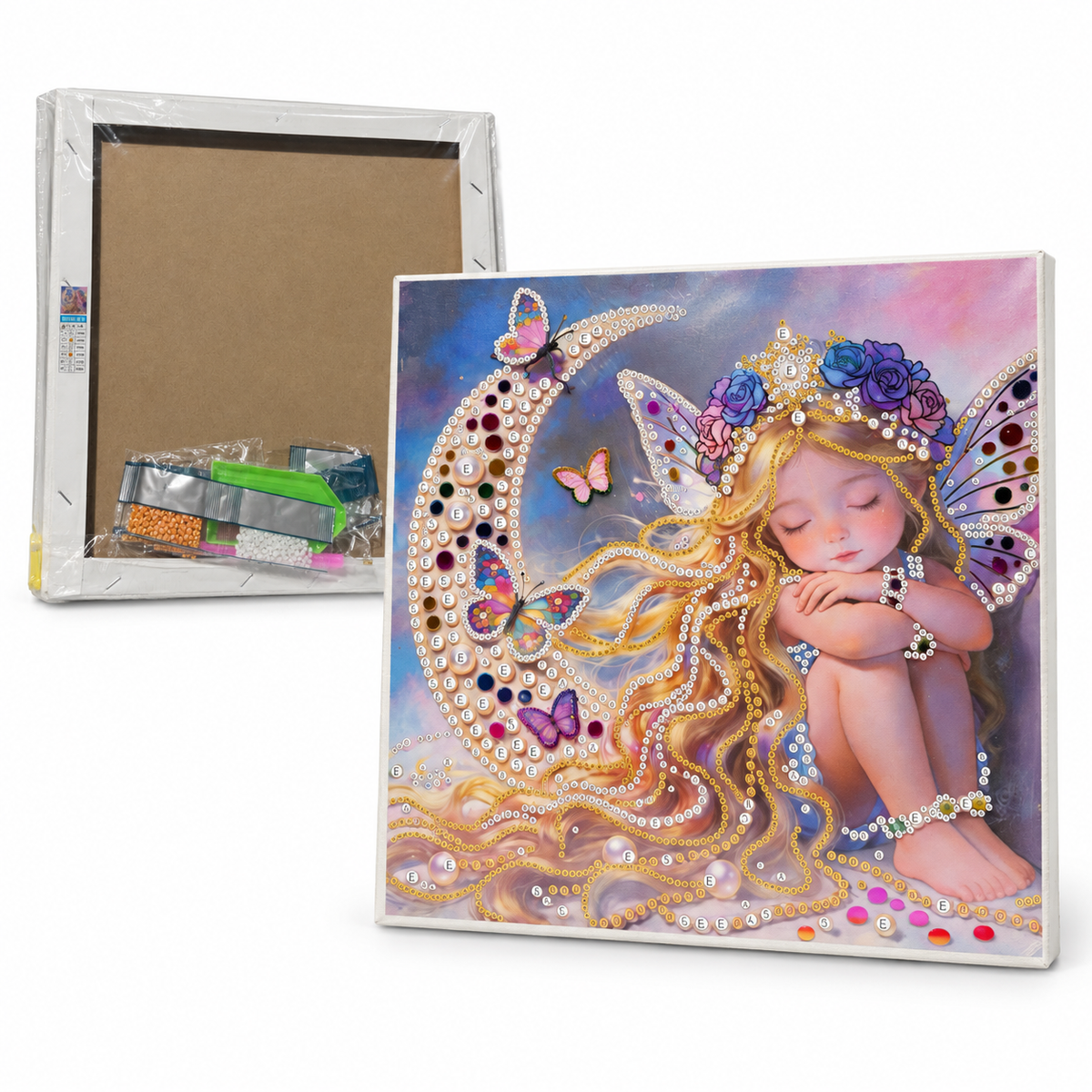 DIY Rhinestone Canvas Activity 30 x 30 cm - Sleeping Fairy || نشاط تزيين كانفاس بالأحجار اللامعة 30 × 30 سم - جنية نائمة