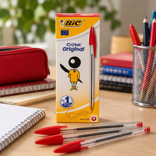 BIC Cristal Original Red Ball Pens 1.0mm – Pack of 10 || باكيت ١٠ أقلام حبر بيك كريستال أحمر 1.0 مم