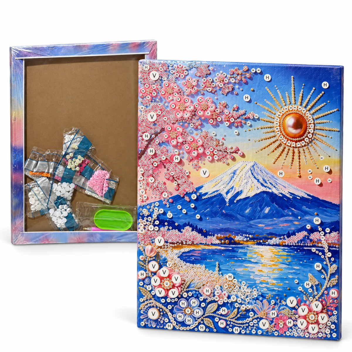 DIY Rhinestone Canvas Activity 30 x 40 cm - Sun over Mountain Lake || نشاط تزيين كانفاس بالأحجار اللامعة 30 × 40 سم - شمس فوق بحيرة جبلية