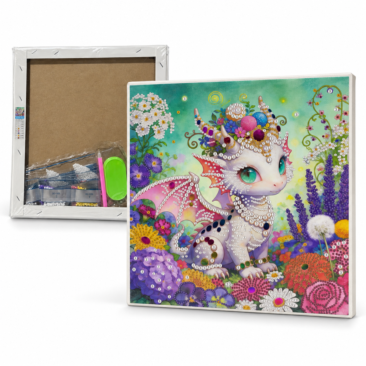 DIY Rhinestone Canvas Activity 30 x 30 cm - Flower Dragon || نشاط تزيين كانفاس بالأحجار اللامعة 30 × 30 سم - تنين الزهور