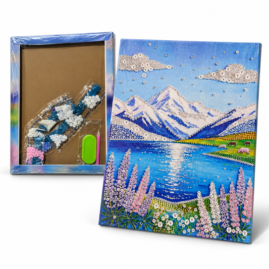 DIY Rhinestone Canvas Activity 30 x 40 cm - Alpine Lake || نشاط تزيين كانفاس بالأحجار اللامعة 30 × 40 سم - بحيرة جبلية