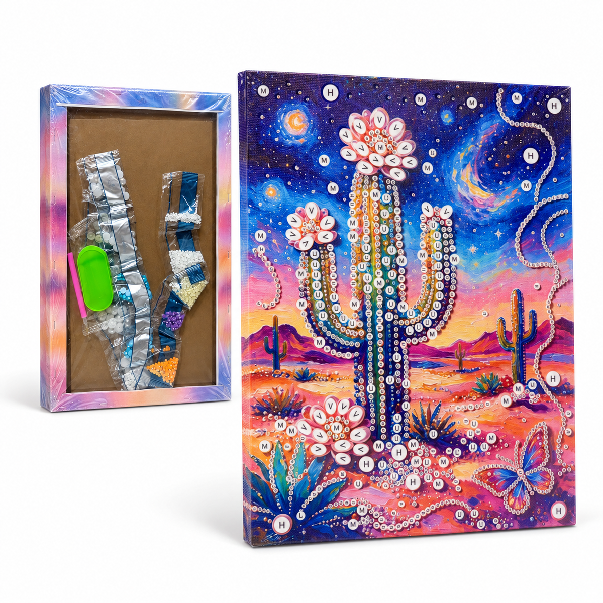 DIY Rhinestone Canvas Activity 30 x 40 cm - Desert Cactus || نشاط تزيين كانفاس بالأحجار اللامعة 30 × 40 سم - صبار الصحراء