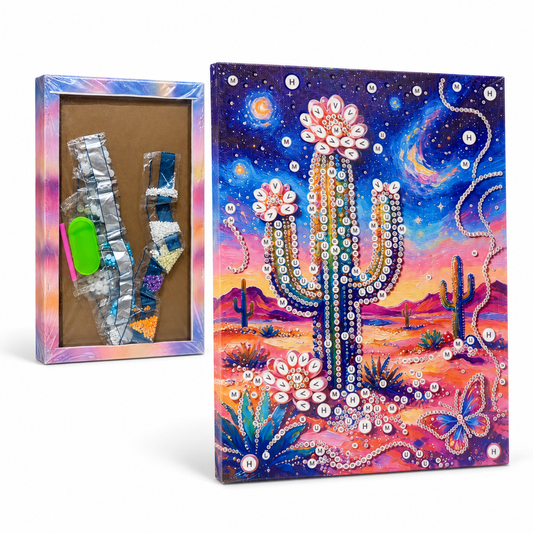 DIY Rhinestone Canvas Activity 30 x 40 cm - Desert Cactus || نشاط تزيين كانفاس بالأحجار اللامعة 30 × 40 سم - صبار الصحراء