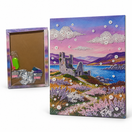 DIY Rhinestone Canvas Activity 30 x 40 cm - Lakeside Ruins || نشاط تزيين كانفاس بالأحجار اللامعة 30 × 40 سم - أطلال بجوار البحيرة