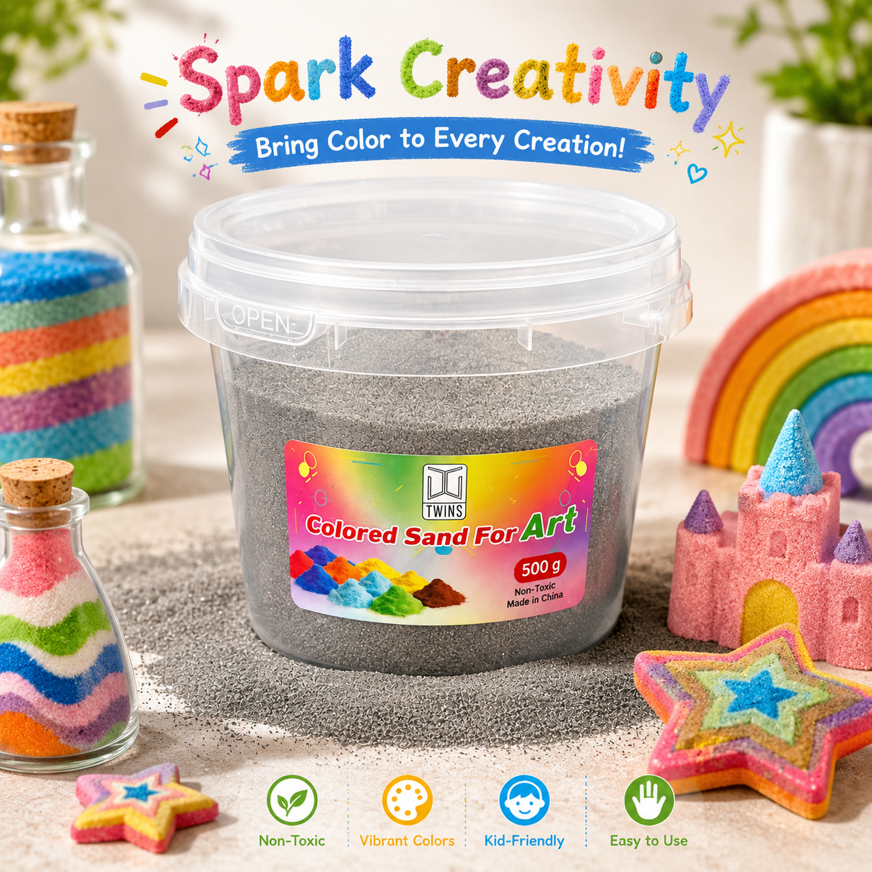 Twins Colored Sand 500g Grey || رمل ملون توينز 500 جرام رمادي
