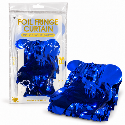 Royal Blue Metallic Foil Fringe Curtain || ستارة حفلات بشرائط لامعة معدنية زرقاء ملكية
