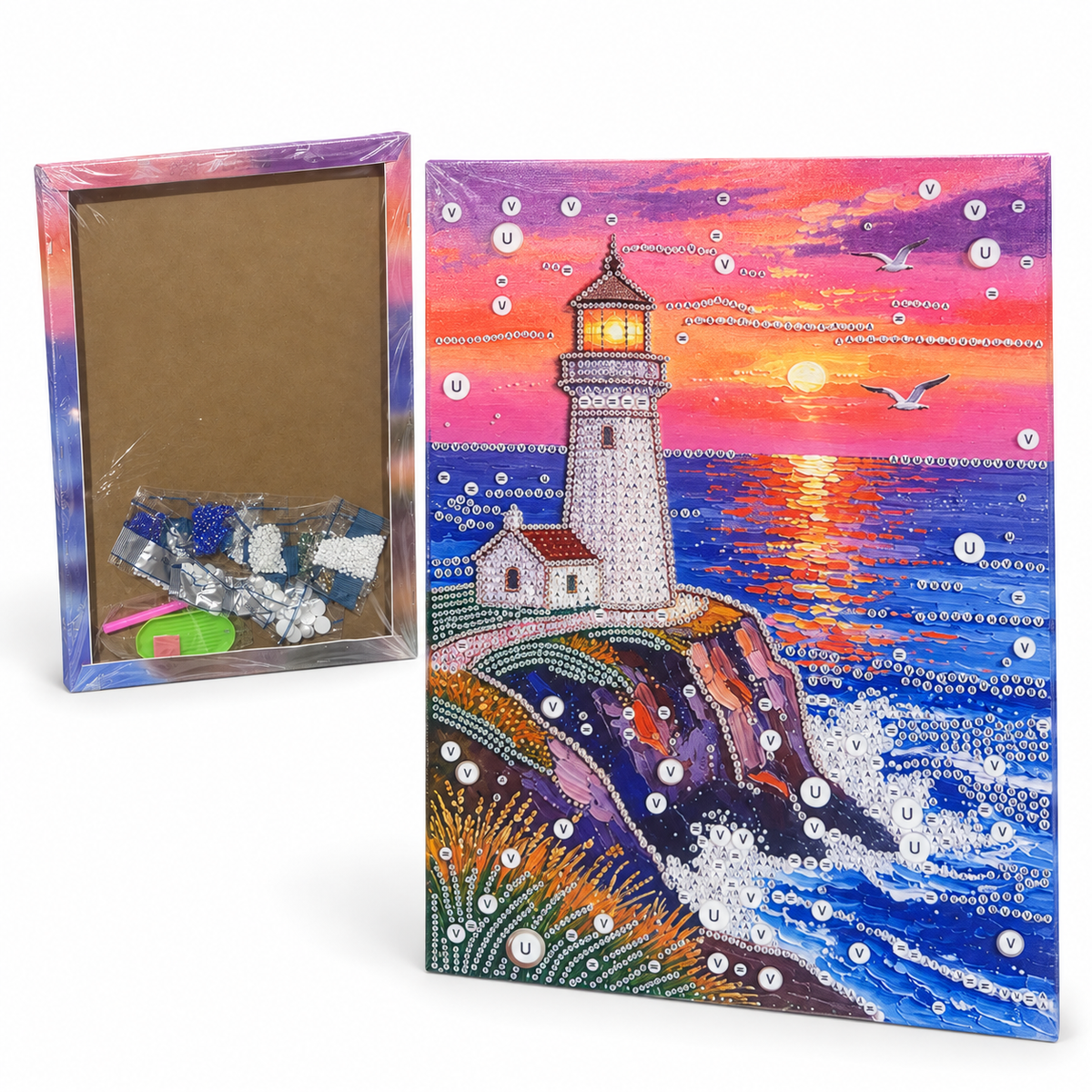 DIY Rhinestone Canvas Activity 30 x 40 cm - Sunset Lighthouse || نشاط تزيين كانفاس بالأحجار اللامعة 30 × 40 سم - منارة عند الغروب