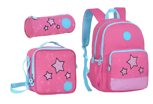 17INCH BACKPACK+LUNCH BAG+PENCIL CASE LIGHT RED TWINS || شنطة ظهر طبي 17 انش الوان فواتح 3 قطع TWINS