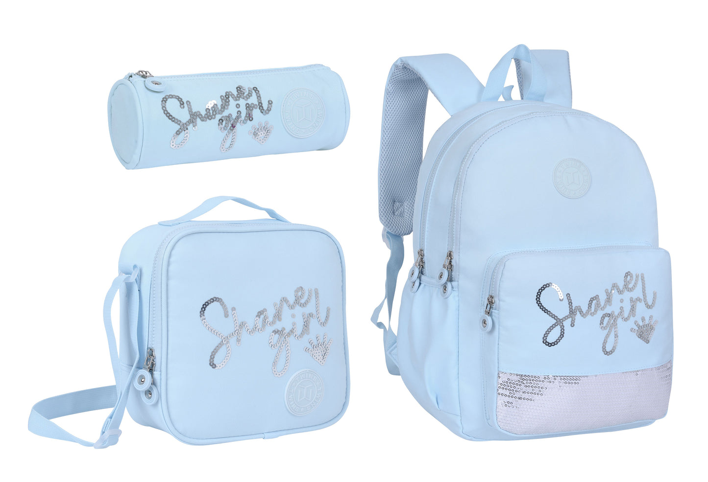 18INCH BACKPACK+LUNCH BAG+PENCIL CASE WRITTING LIGHT BLUE TWINS || شنطة ظهر طبي 18 انش عبارات 3 قطع TWINS