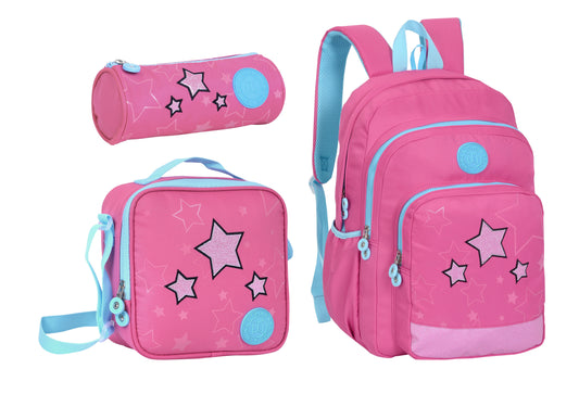 18INCH BACKPACK+LUNCH BAG+PENCIL CASE LIGHT RED TWINS || شنطة ظهر طبي 18 انش الوان فواتح 3 قطع TWINS