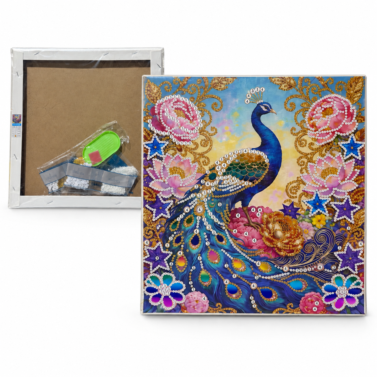 DIY Rhinestone Canvas Activity 30 x 30 cm - Peacock || نشاط تزيين كانفاس بالأحجار اللامعة 30 × 30 سم - طاووس