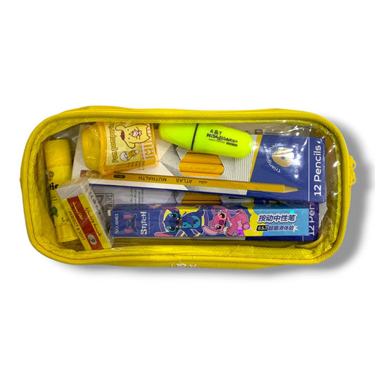 A&T 8-piece stationery set + transparent pencil case || مجموعة قرطاسية  8 قطع + مقلمه شفافه