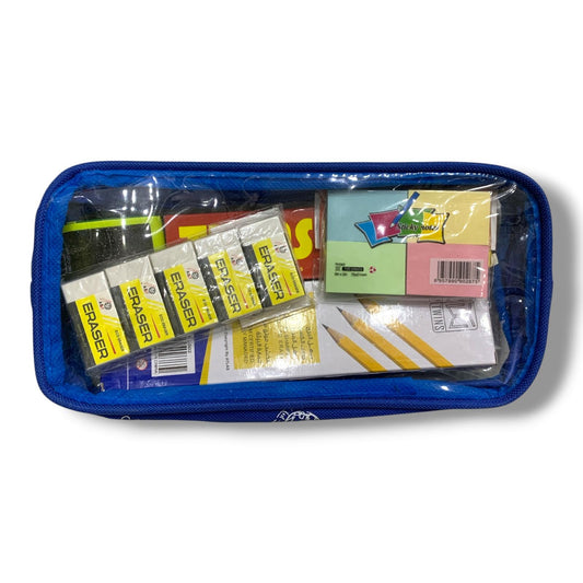 A&T 6-piece stationery set + transparent pencil case || مجموعة قرطاسية  6 قطع + مقلمه شفافه