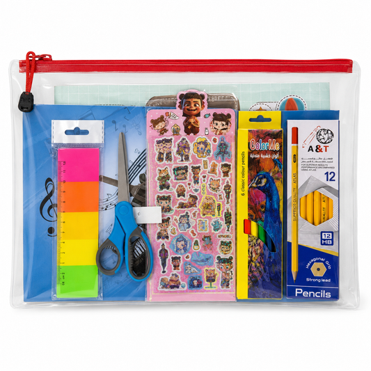8-piece stationery set + B4 transparent file #2 || مجموعة قرطاسية 8 قطع + ملف شفاف بي فور #2