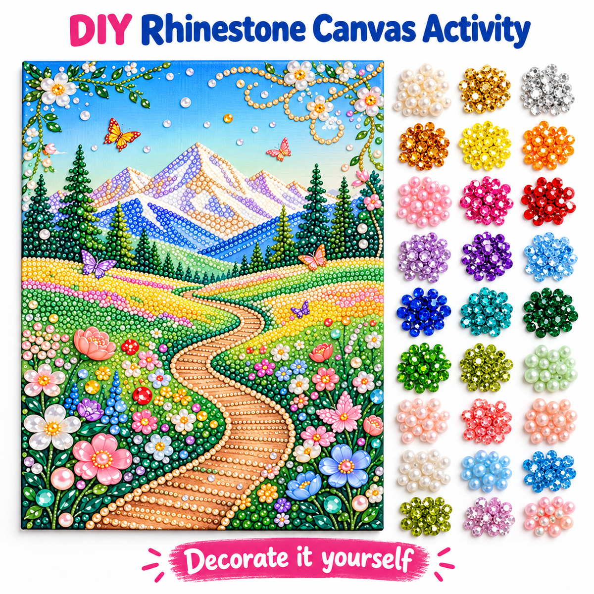 DIY Rhinestone Canvas Activity 30 x 40 cm - Mountain Garden Path || نشاط تزيين كانفاس بالأحجار اللامعة 30 × 40 سم - ممر حديقة جبلية